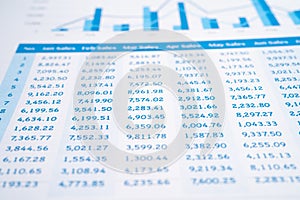 Spreadsheet table paper. Finance development, Banking Account, Statistics Investment Analytic research data economy, trading,