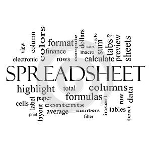 Spreadsheet Word Cloud Concept in black and white