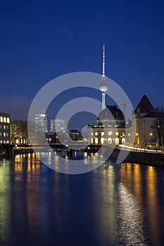 Spree River and Berlin`s skyline in the evening