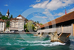 Spreuer Bridge, Spreuerbrucke, formerly Muhlenbrucke is extant covered wooden footbridges over River Reuss in Lucerne, Switzerland