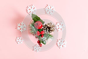 A sprig of Holly on pink background