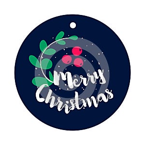 A sprig of mistletoe and berries with text on dark background. Flat style. Vector