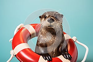 Sprightly Otter as a Lifeguard - Portrait. Generative AI illustration