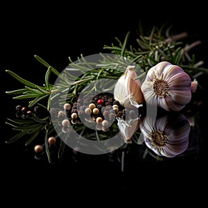 sprigs of Rosemary, garlic clove and black pepper 2