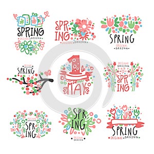 Spring, 1 May set original design. Spring holidays, First May, International labor day colorful hand drawn vector