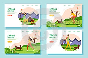 Spring activity web banner set. The concept of an active and healthy lifestyle. illustration in flat style.