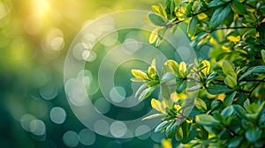 spring advertisment natural nackground with clower leaves, gold coins, bokeh lights and copy space