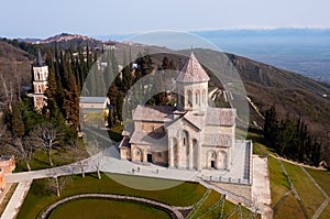 Spring aerial view of Church of St. Nino in Bodbe monastery