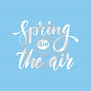 Spring is in the air - hand drawn inspiration quote. Vector brush typography design element. Spring quote poster on