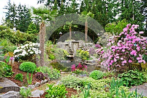 Spring American Northwest home landscape garden.