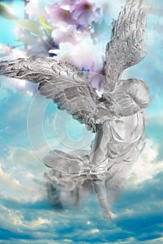 Spring angel archangel of nature with flower background like divine nature concept