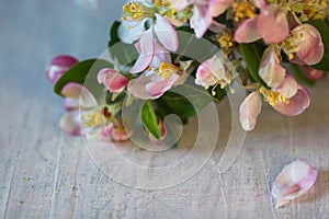 Spring apple flowers on a table