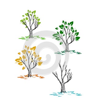 Spring autumn fall summer winter season isolated set tree clip art