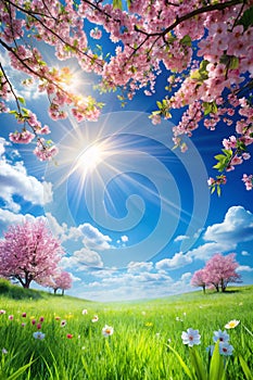 Spring background with on a background of blue sky