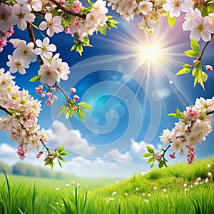 Spring background with on a background of blue sky
