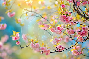 Spring background with beautiful pink cherry blossoms