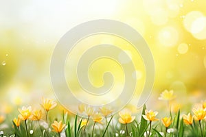 Spring background with beautiful yellow flowers on blurred summer floral background