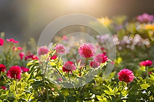 Spring background with blooming red flowers