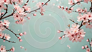 Spring background with cherry tree branches, pastel colors and copy space.