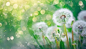 Spring background with dandelions