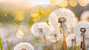 Spring background with dandelions
