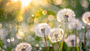 Spring background with dandelions