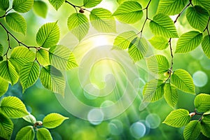 Spring Background with Fresh Green Leaves