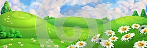 Spring background. Meadow with daisies vector illustration photo