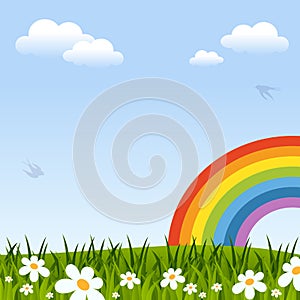 Spring Background with Rainbow
