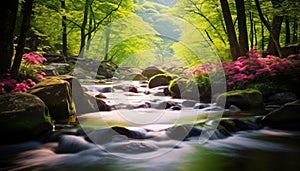 Spring background Stream of water in the forest
