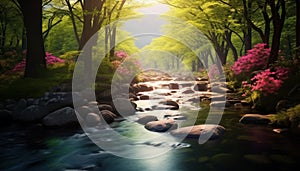 Spring background Stream of water in the forest