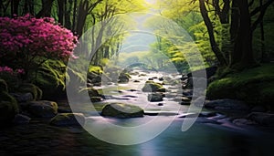 Spring background Stream of water in the forest