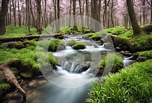 Spring background Stream of water in the forest