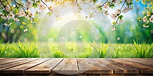 Spring background with wooden planks photo