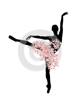 spring ballerina with sakura flowers tutu vector silhouette outline