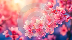 Spring banner, branches of blossoming tree on nature outdoors. space for text