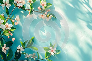 Spring banner, branches of blossoming tree on nature outdoors. space for text