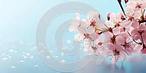 Spring banner with cherry blossom and light copy space. Spring season concept.