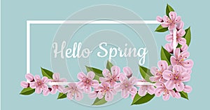 Spring banner with cherry flowers and frame