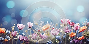 Spring banner with flowers and light copy space. Spring season concept