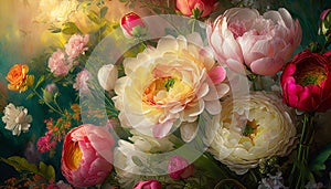 Spring beautiful flowers wallpaper. Beautiful spring background with vibrant flowers under the morning light of the sun
