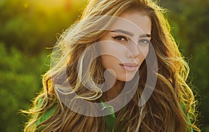 Spring beauty fashion woman outdoor. Treatment and skincare. Natural beauty face.