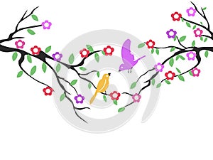 Spring birds tree flower background