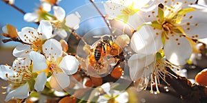 spring blooming flowers ,bee and butterfly sitting on fruits, mandarin,olives,with drops of morning dew water