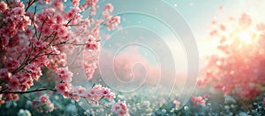 Spring blossom background. Blank background for advertising or text. AI Generative