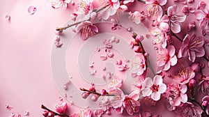 Spring Blossom Border Art Background in Pink Hue