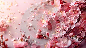 Spring Blossom Border Art Background in Pink Hue