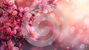 Spring Blossom Border Art Background in Pink Hue