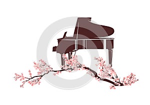 spring blossom sakura branches and grand piano vector border design