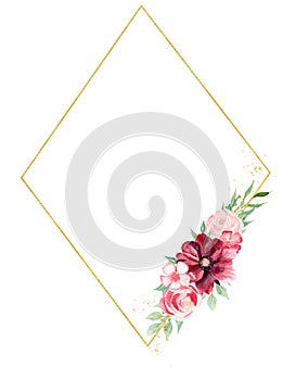 Spring blossom watercolor hand drawn raster frame template